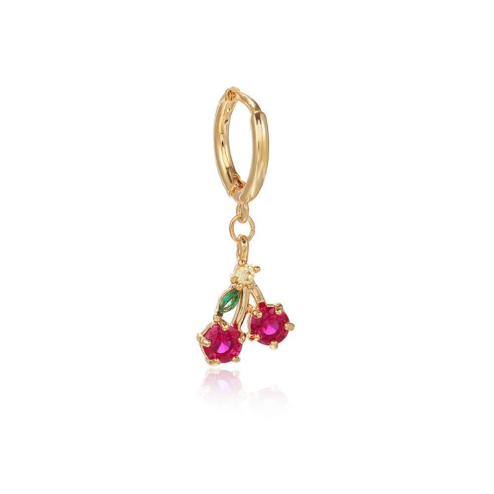 1 Pair Fashion Fruit-Inspired Copper Inlaid Zircon Drop Earrings - Pineapple, Watermelon, Grape, Cherry Design