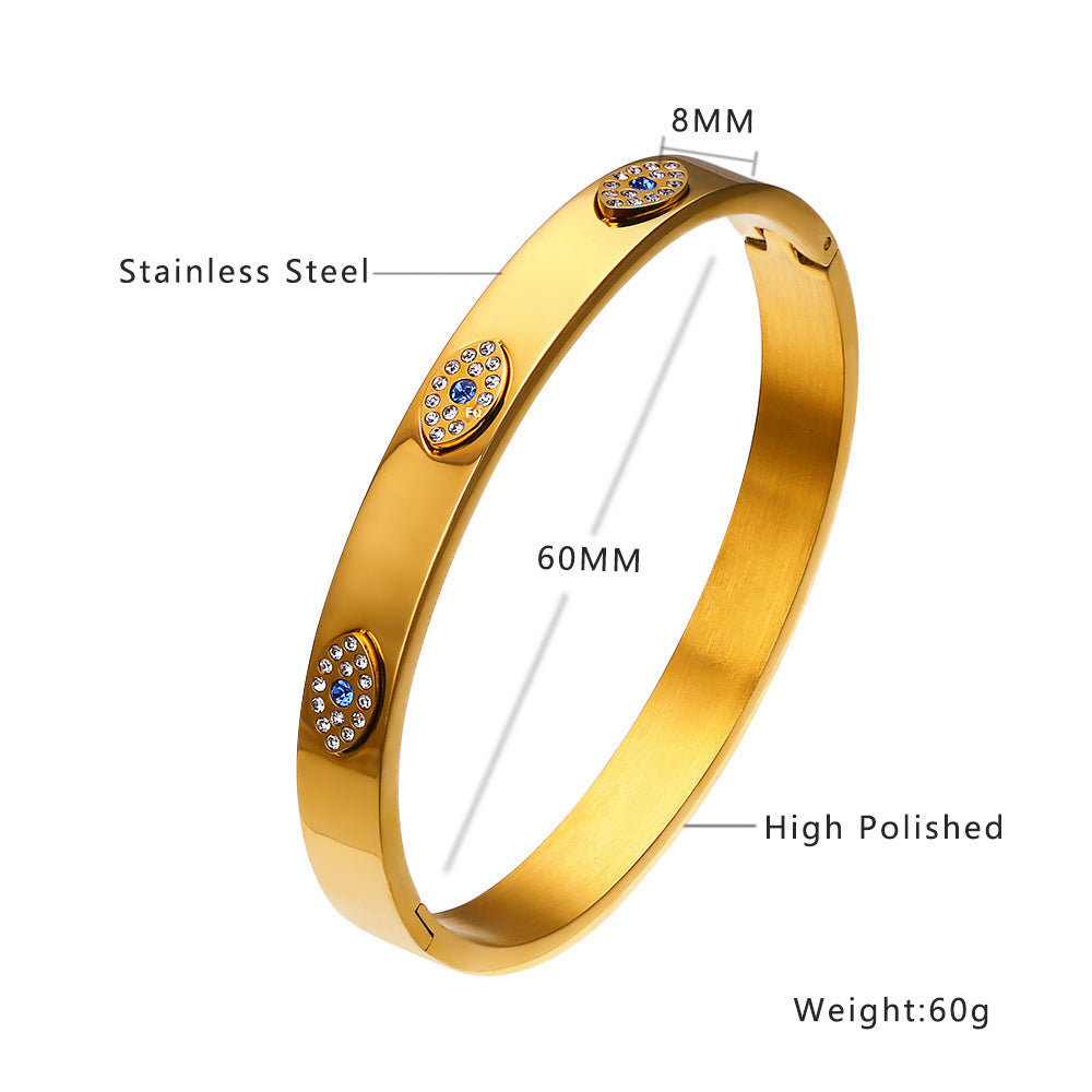 Simple Heart Shape Diamond Gold-Plated Titanium Steel Bangle Bracelet