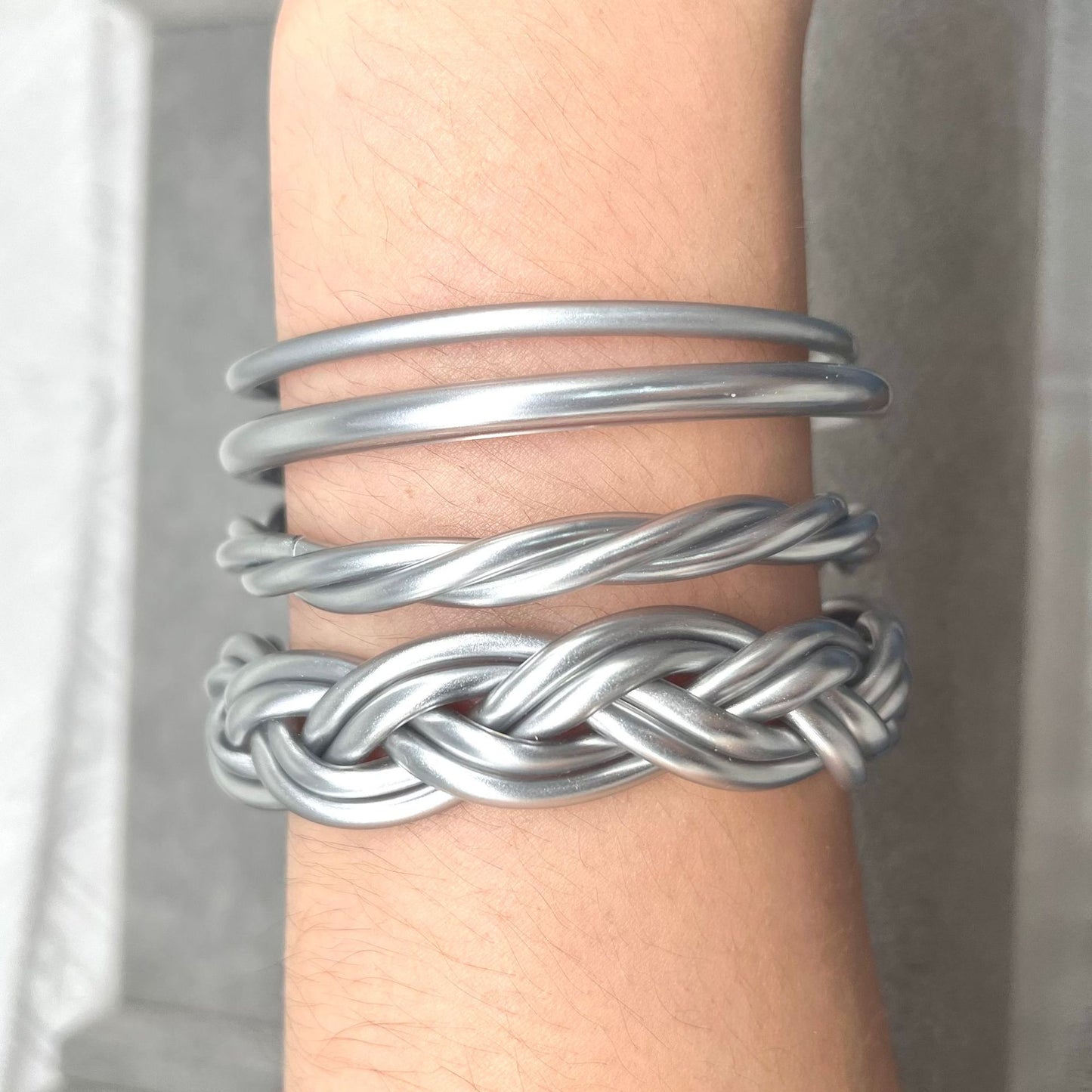 Simple Style Solid Color Plastic Braid Jelly Bangle Set