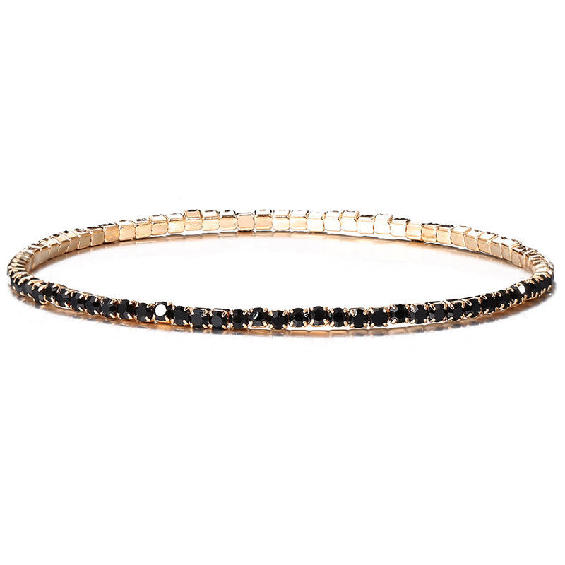 Simple Multicolor Rhinestone Elastic Bracelet 2mm Bling Chain