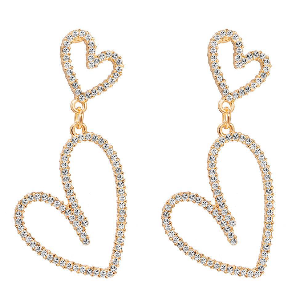 Simple Geometric Rhinestone Heart and Butterfly Dangle Earrings