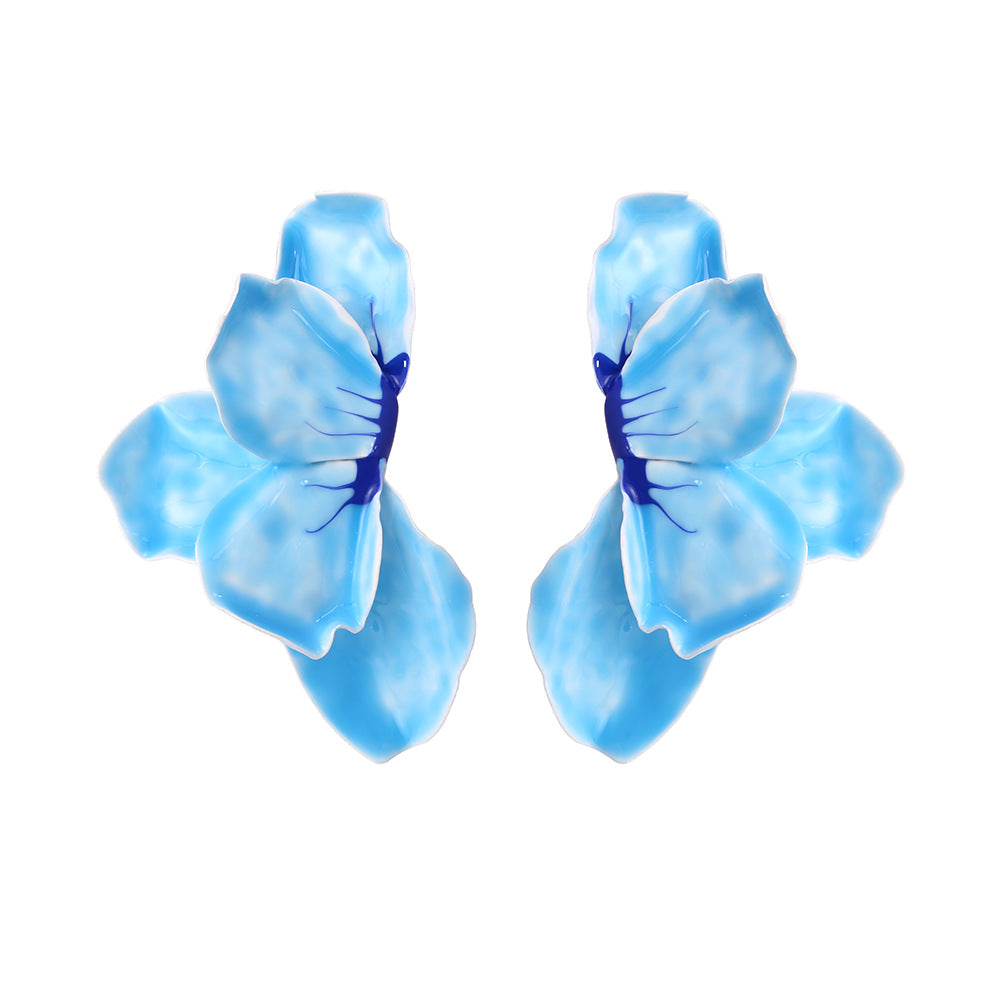 Elegant Gradient Enamel Leaf Flower Earrings