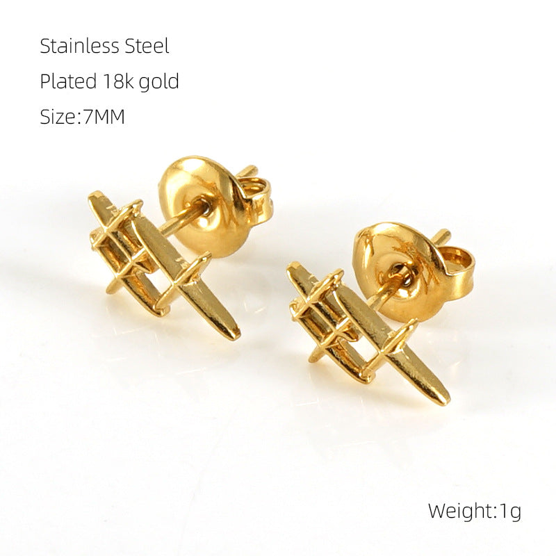 1 Pair Minimalist Geometric 18K Gold Plated Stainless Steel Stud Earrings