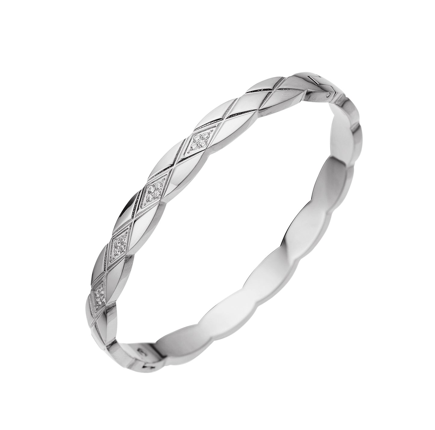 Simple Heart Shape Diamond Gold-Plated Titanium Steel Bangle Bracelet