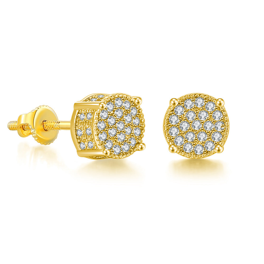 Geometric Zirconia Hip Hop Copper Stud Earrings