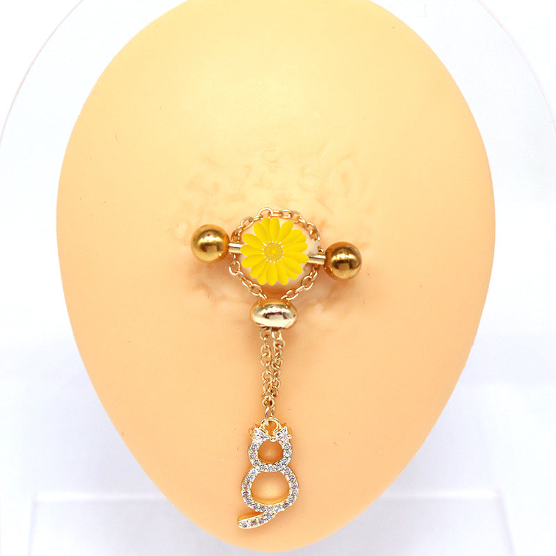 Modern Heart Shape Rhinestone Pendant Nipple Ring in Stainless Steel and Copper