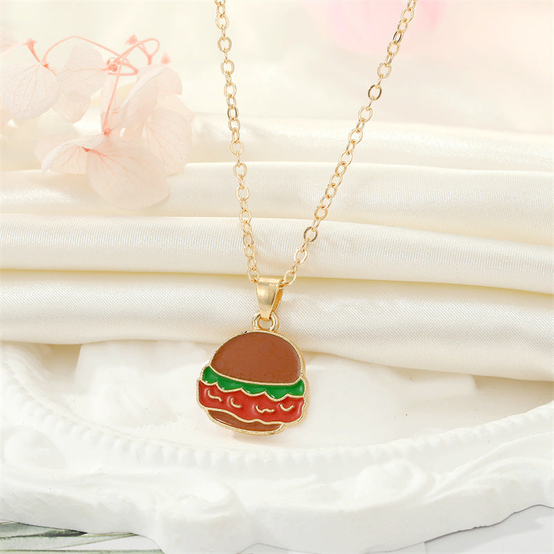 Korean Creative Alloy Dripping Oil Food Pendant Necklace with Colorful Heart Design