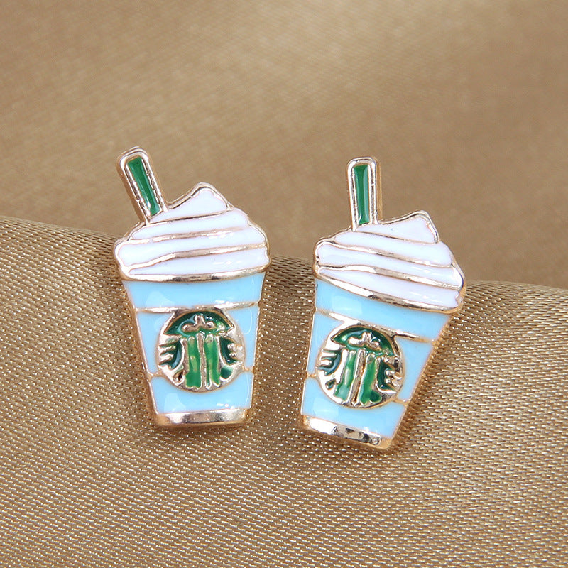 925 Silver Needle Korean Fashion Milk Tea Cup Earrings