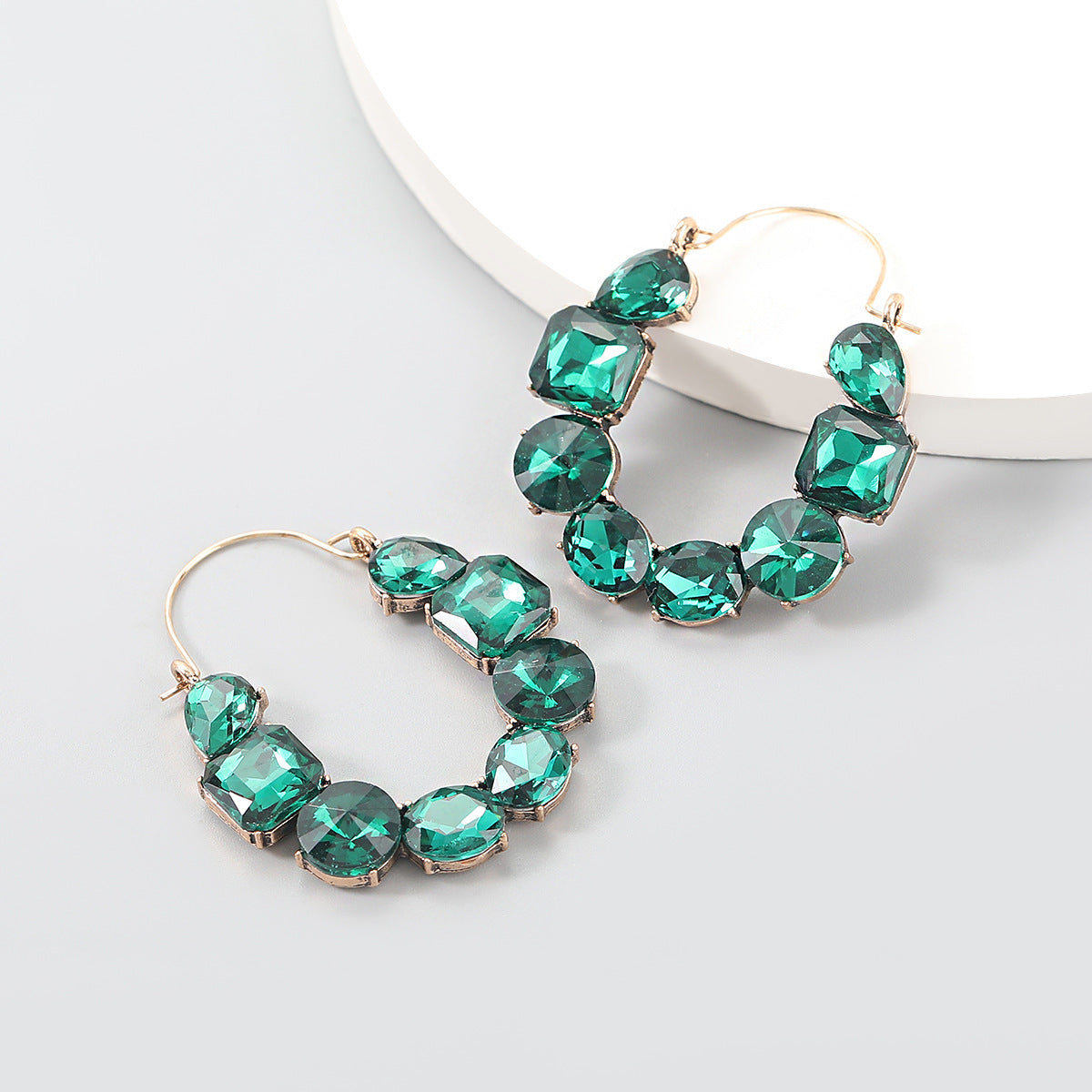 Geometric Rhinestone Inlaid Alloy Statement Earrings