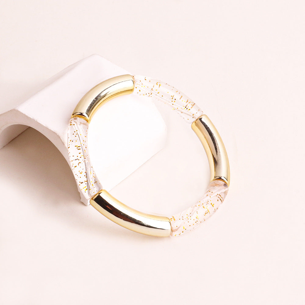 Acrylic Round Tube Elastic Bangle Bracelet for Women