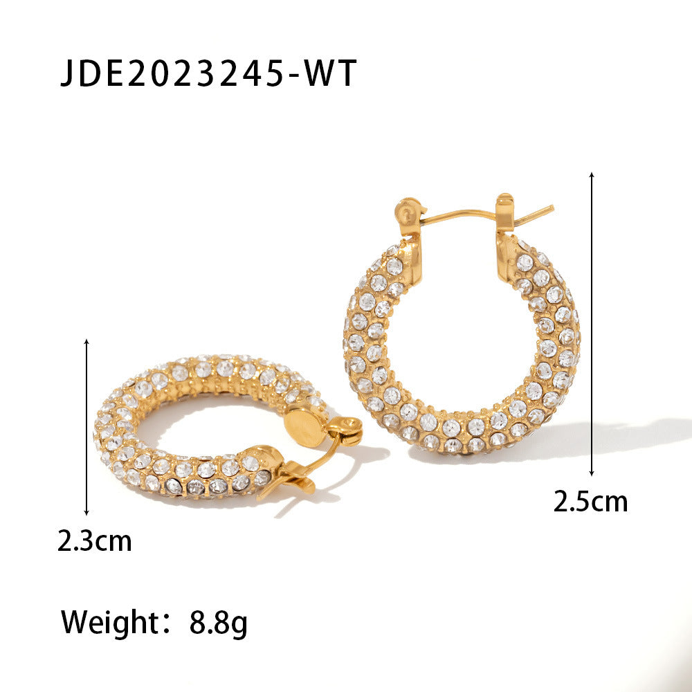 Geometric Gold Plated Stainless Steel Zircon Hoop Earrings