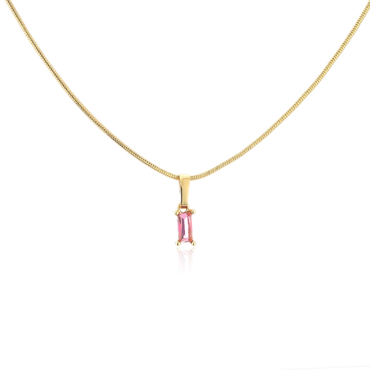 Stainless Steel Colorful Rectangle Zircon Snake Chain Layered Necklace 18k Gold Plated