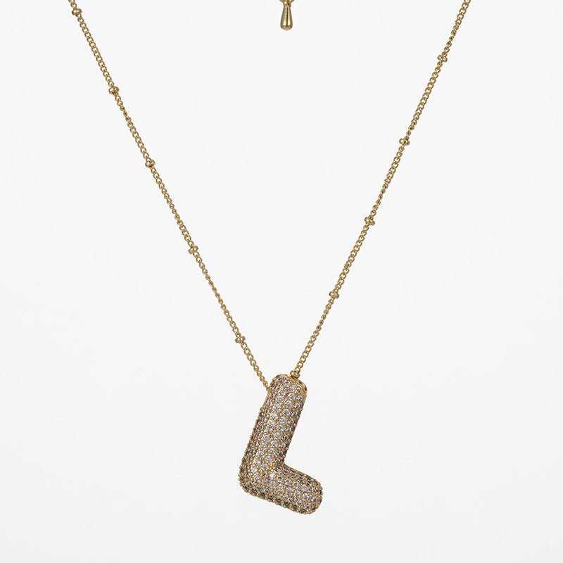 IG Style Minimalist Letter Zircon Pendant Necklace - Gold & Silver Plated