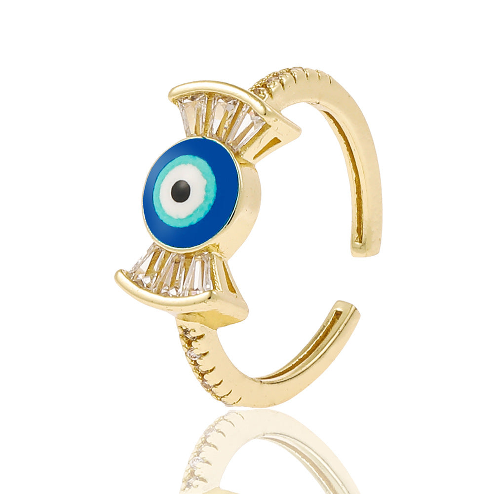 Fashion Geometric Devil's Eye Star Open Ring with Rhinestone Plated Zircon Copper