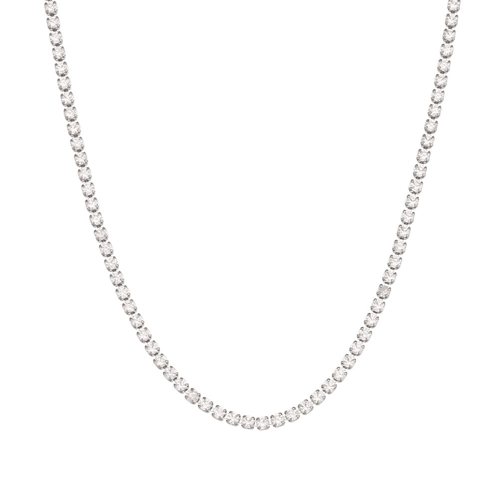 Minimalist Geometric Zircon Stainless Steel Necklace and Bracelet Set