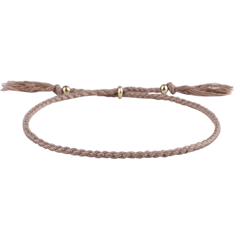 Simple Solid Color Rope Braid Women's Bracelet with Tassel and Copper Beads