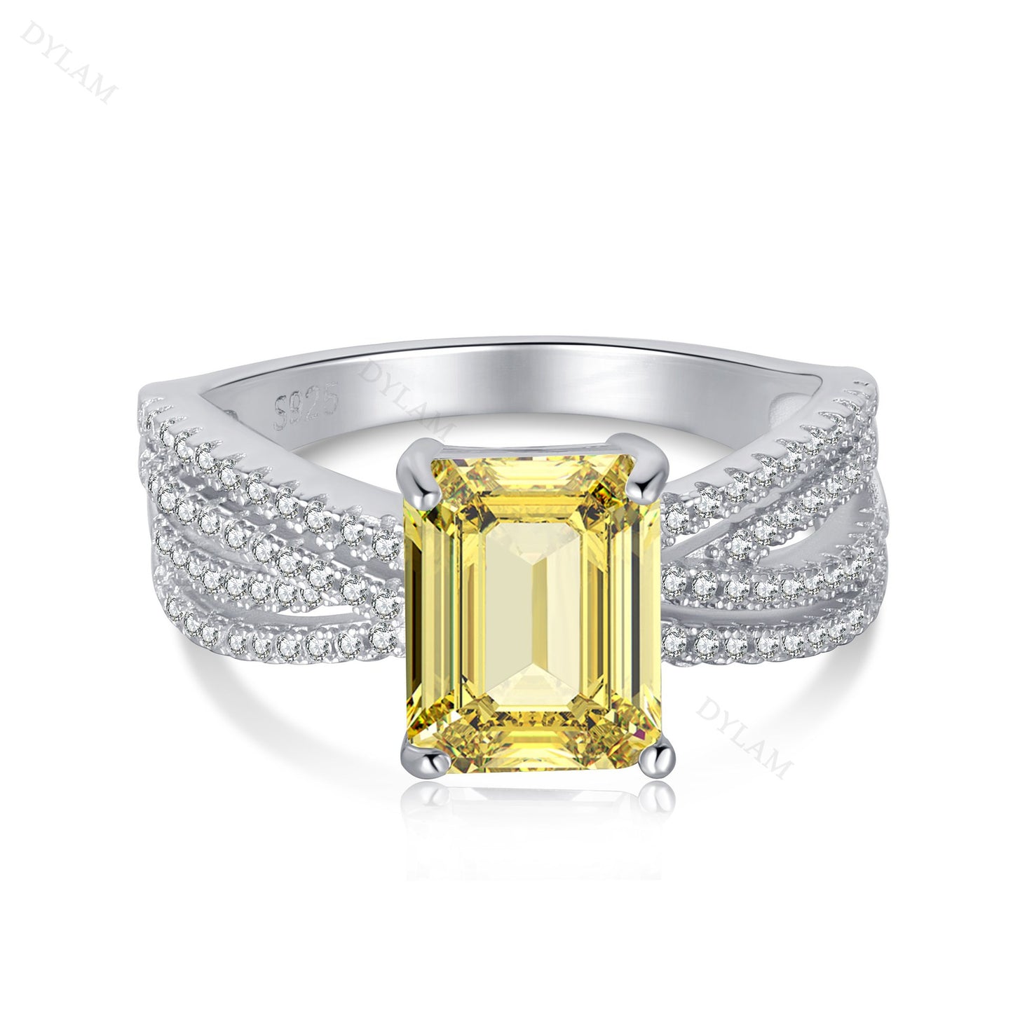 Elegant Rectangular Yellow Zircon Sterling Silver Ring
