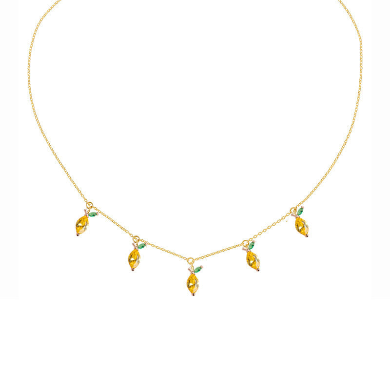 Colorful Zircon Cherry Peach Tropical Fruit Clavicle Chain Necklace