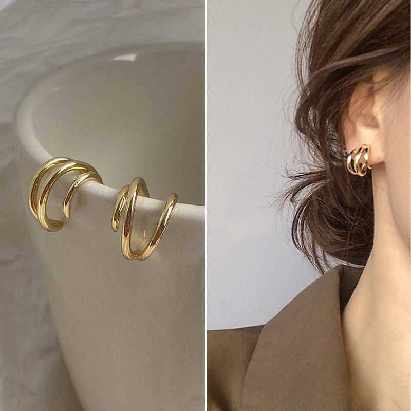 Retro Geometric Alloy Plated Earrings with 925 Silver Needle