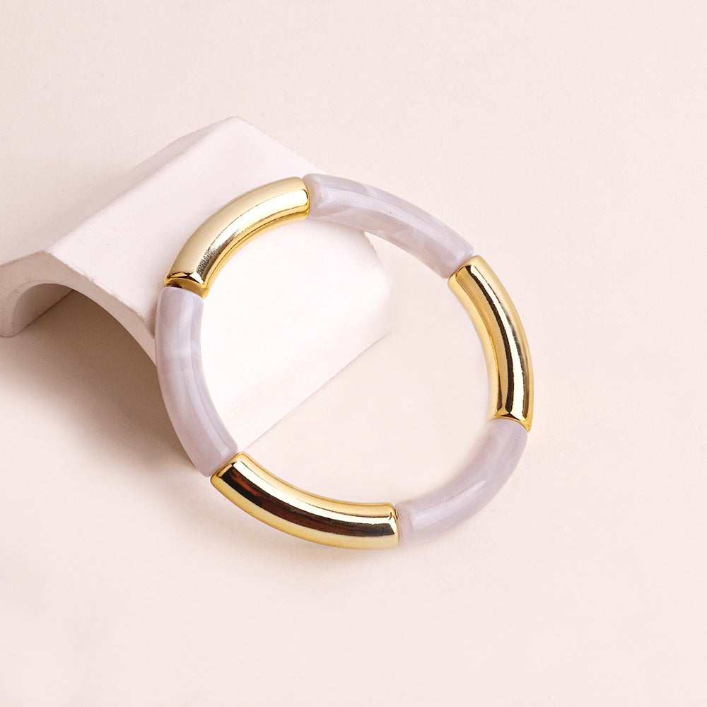 Acrylic Round Tube Elastic Bangle Bracelet for Women