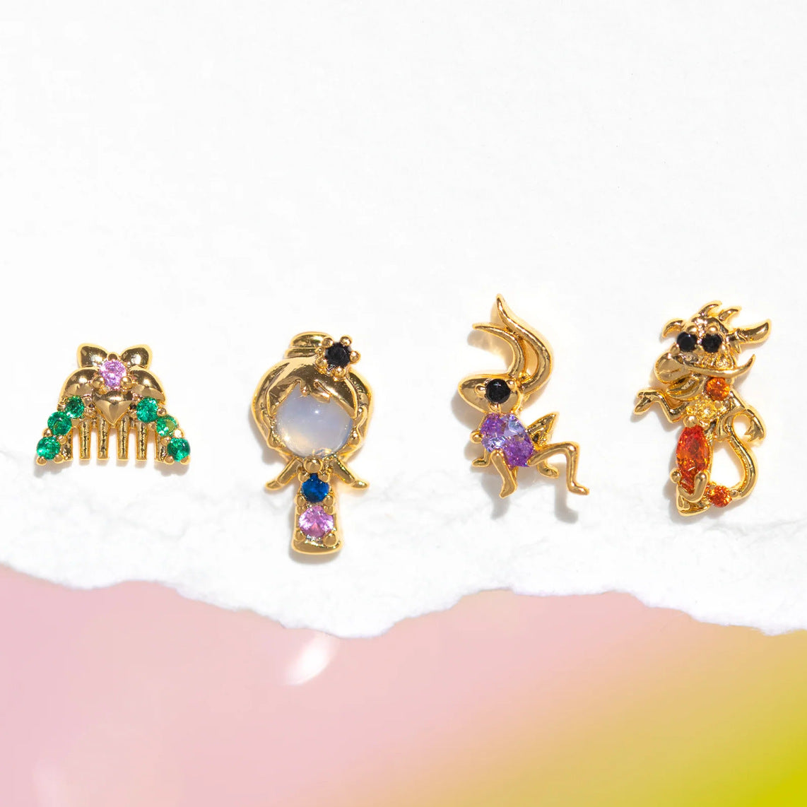 1 Set Mulan Princess 18K Gold Plated Brass Zircon Stud Earrings
