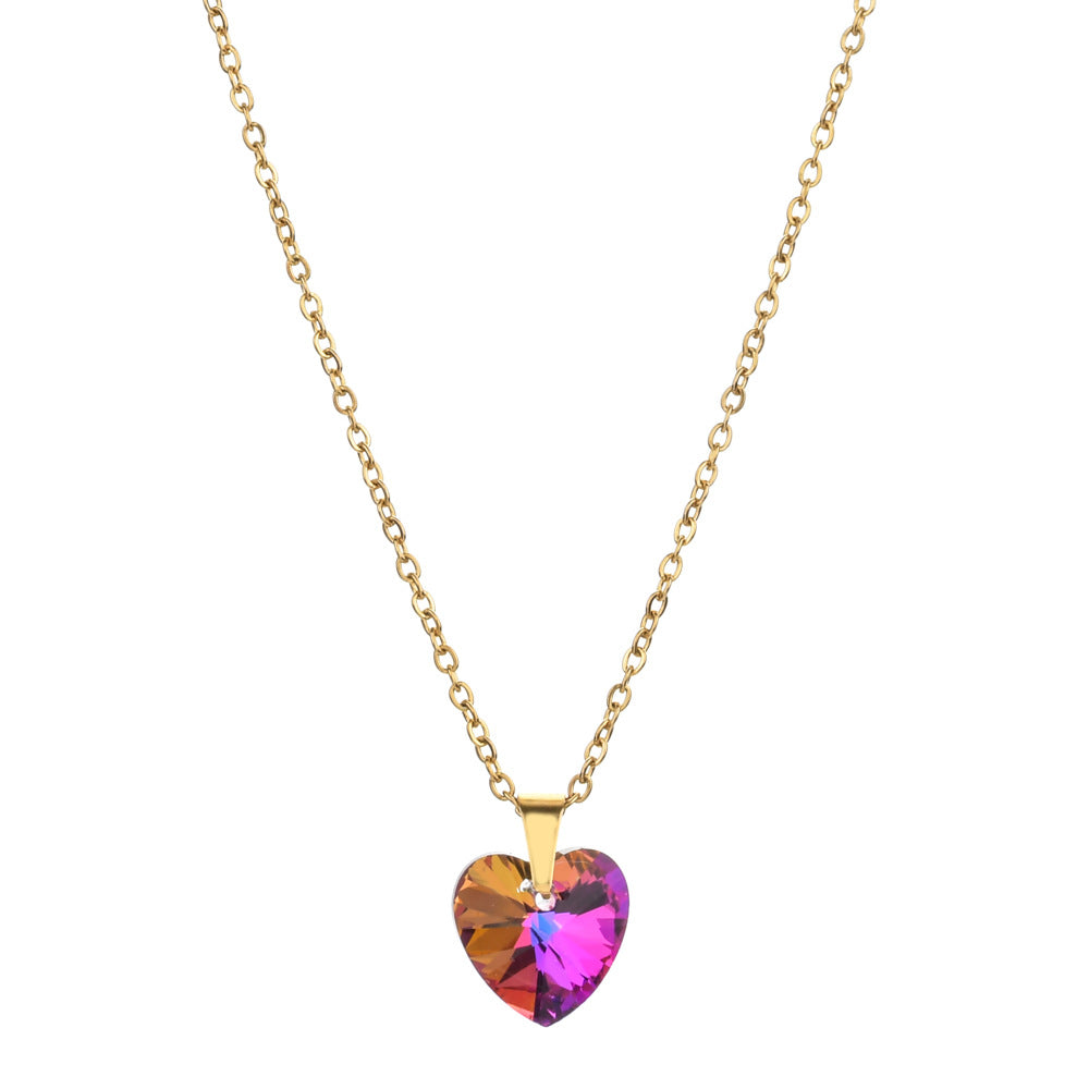Elegant Heart-Shaped Zircon Stainless Steel Pendant Necklace