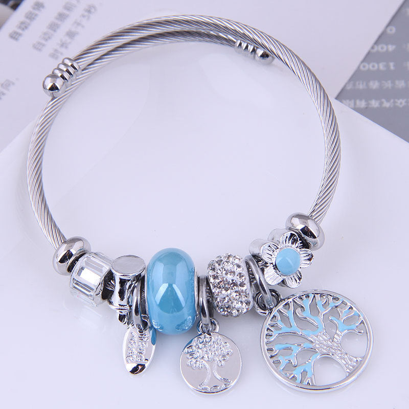 European American Tree of Life Pendant Stainless Steel Bracelet