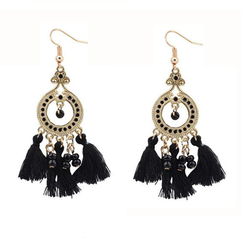 Bohemian Retro Colorful Glaze Tassel Earrings with Solar System Alloy Design