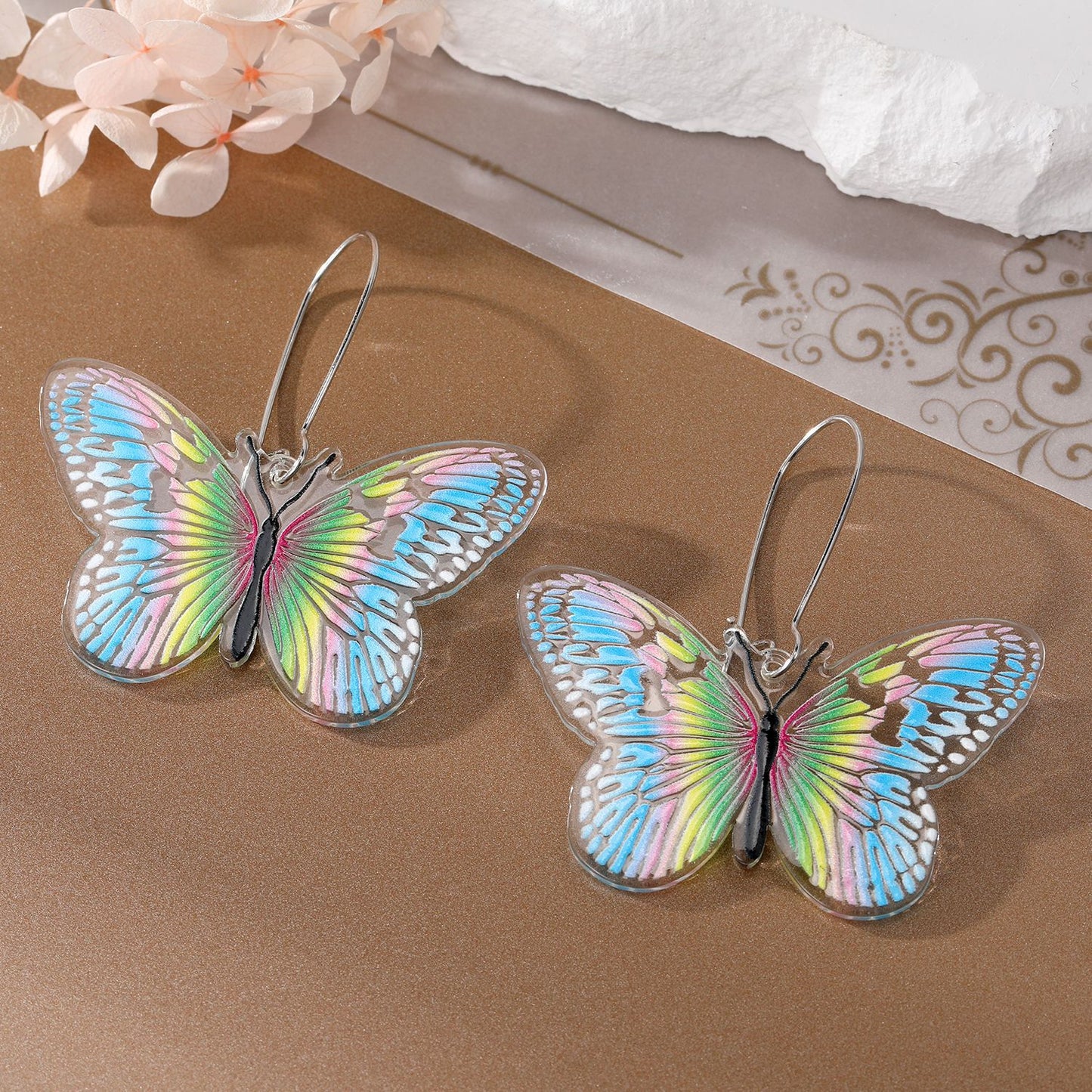 Ethnic Butterfly Resin Acrylic Statement Drop Earrings for Women