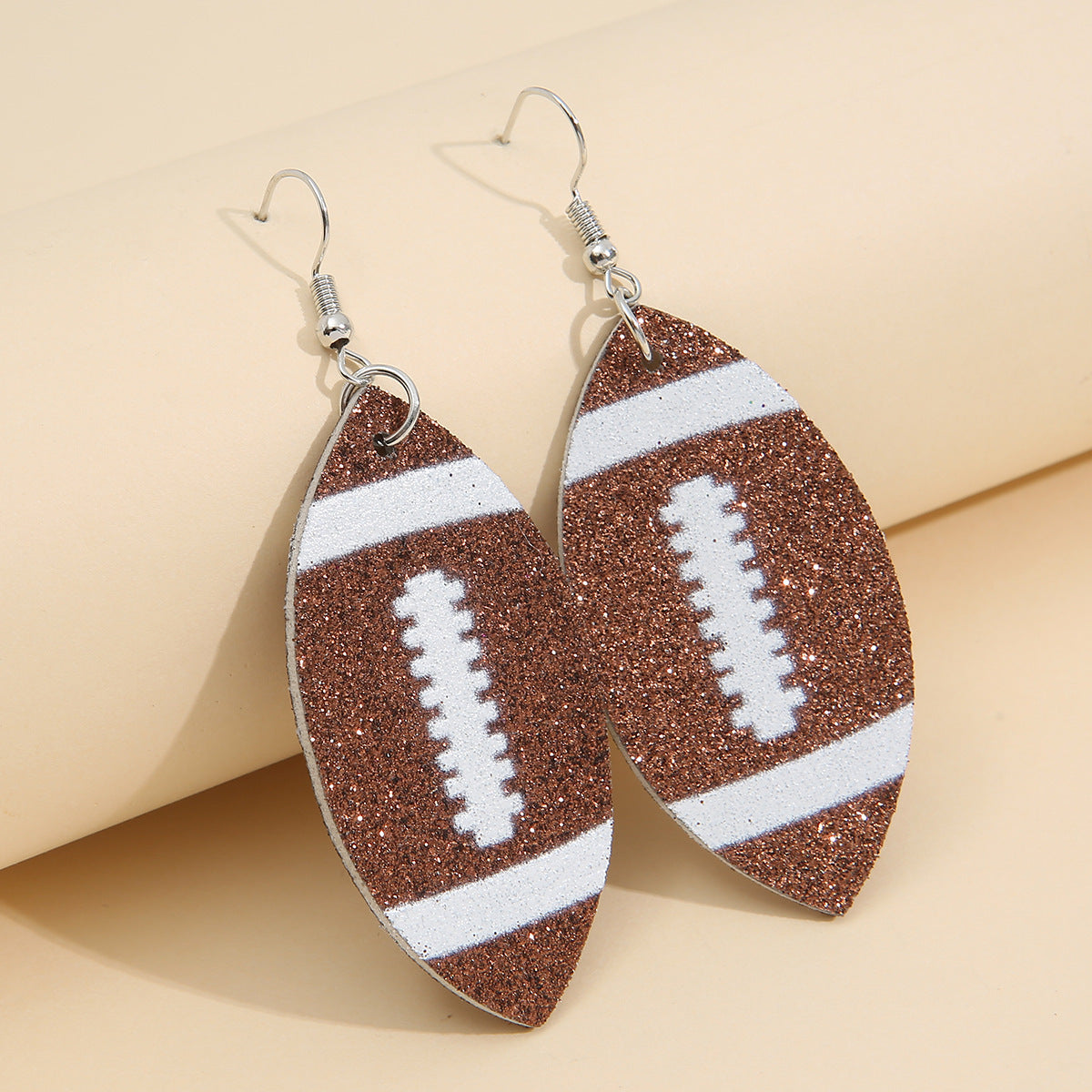 Creative Rugby Sequin Glitter Leather Stripe Earrings Wholesale