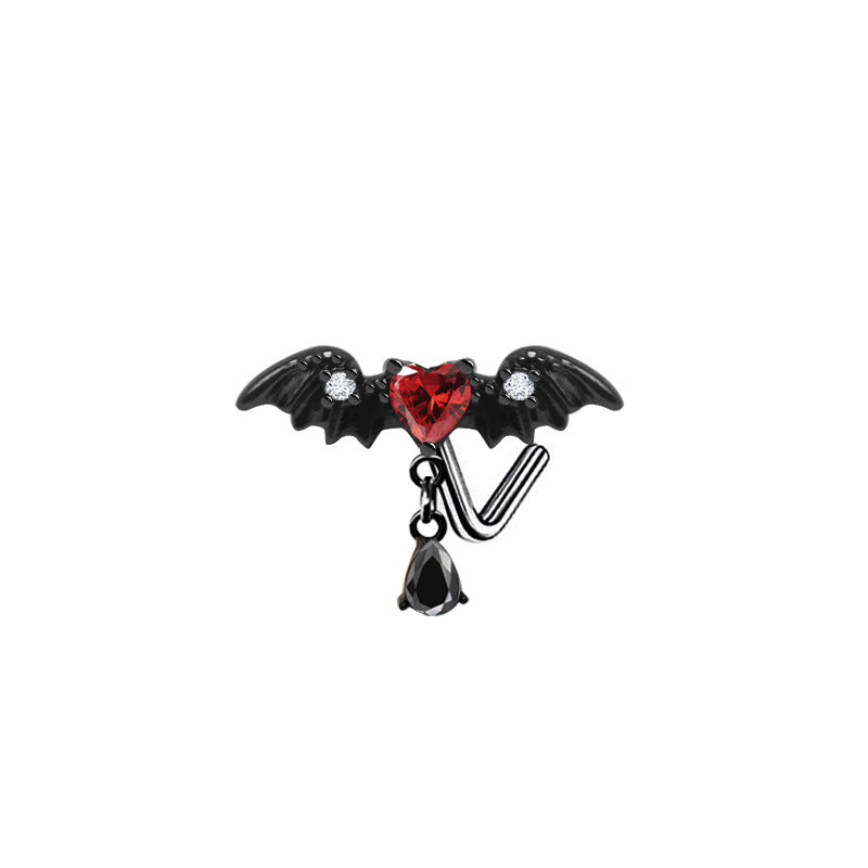 Heart Shape Wing Bow Knot Nose Studs 316 Stainless Steel with Zircon Rhinestones