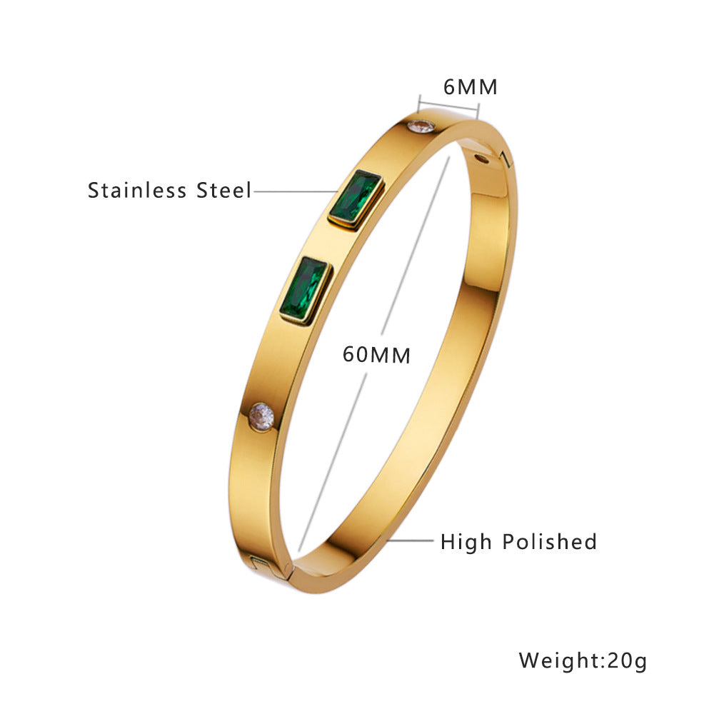 Simple Heart Shape Diamond Gold-Plated Titanium Steel Bangle Bracelet