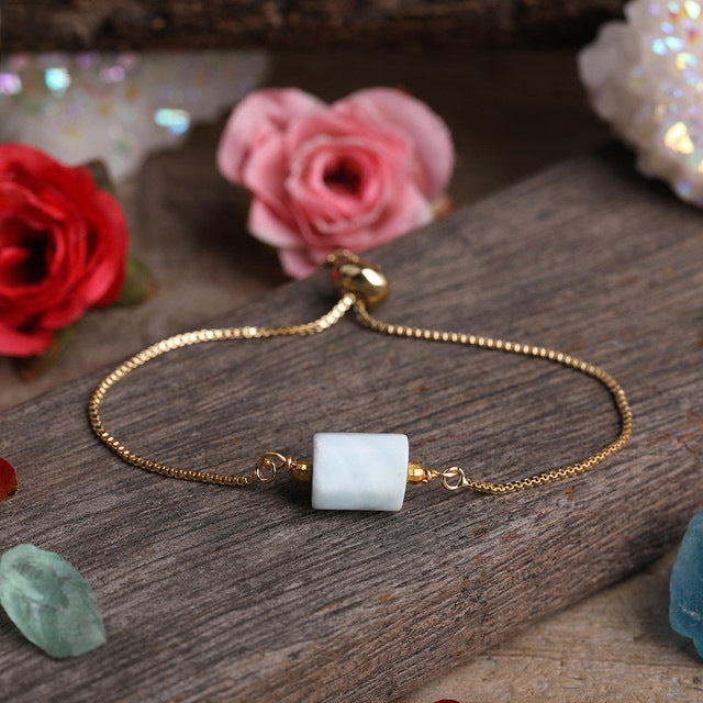 Simple Irregular Agate Prism Stone Metal Chain Adjustable Bracelet for Women