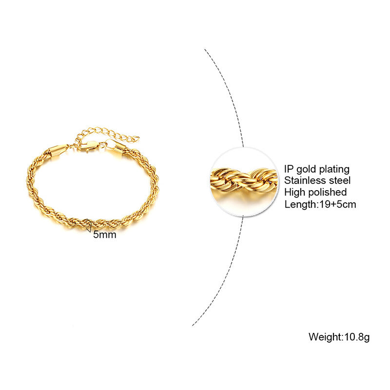 Classic Twisted Stainless Steel 18K Gold Plated Bracelet
