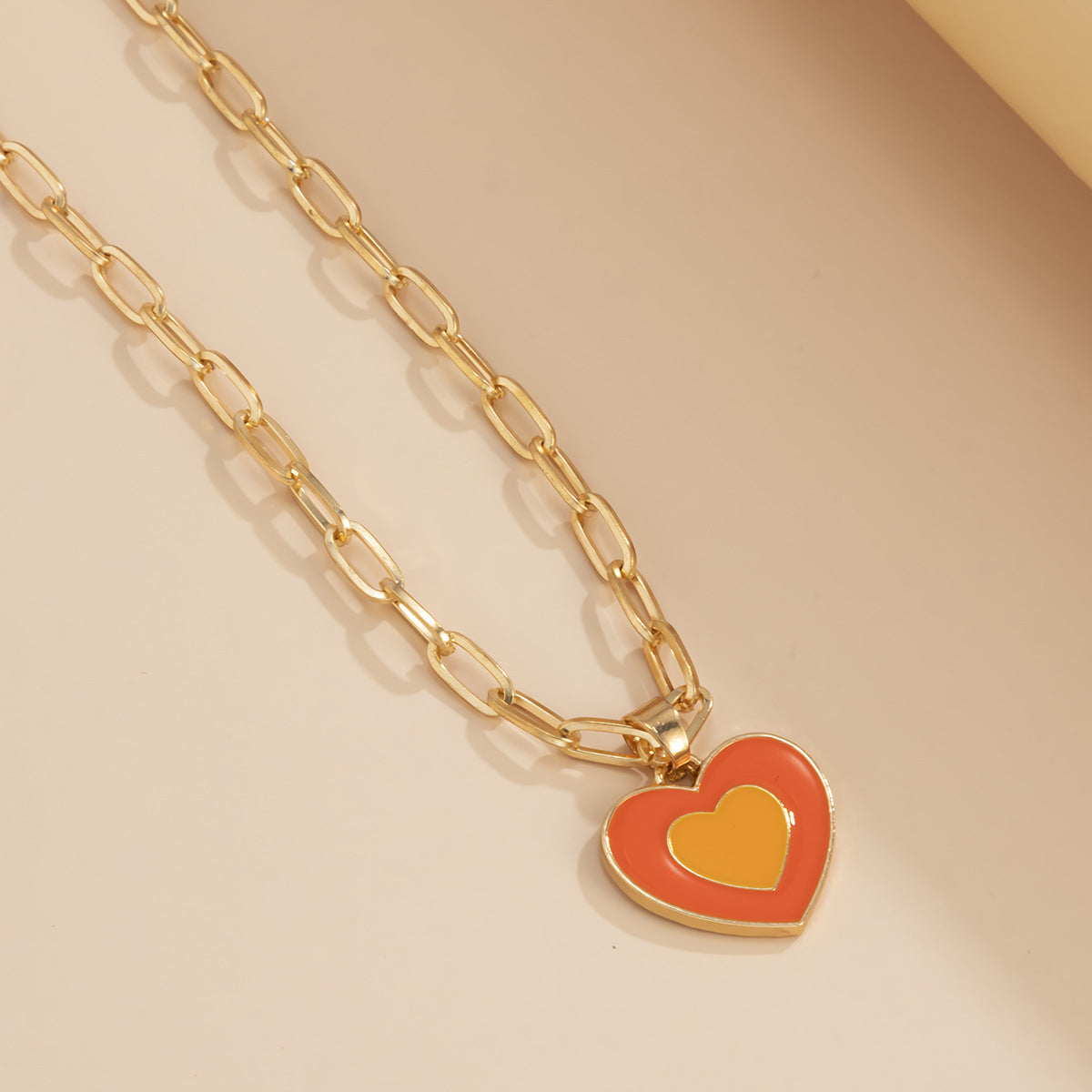 Retro Geometric Heart Pendant Necklace