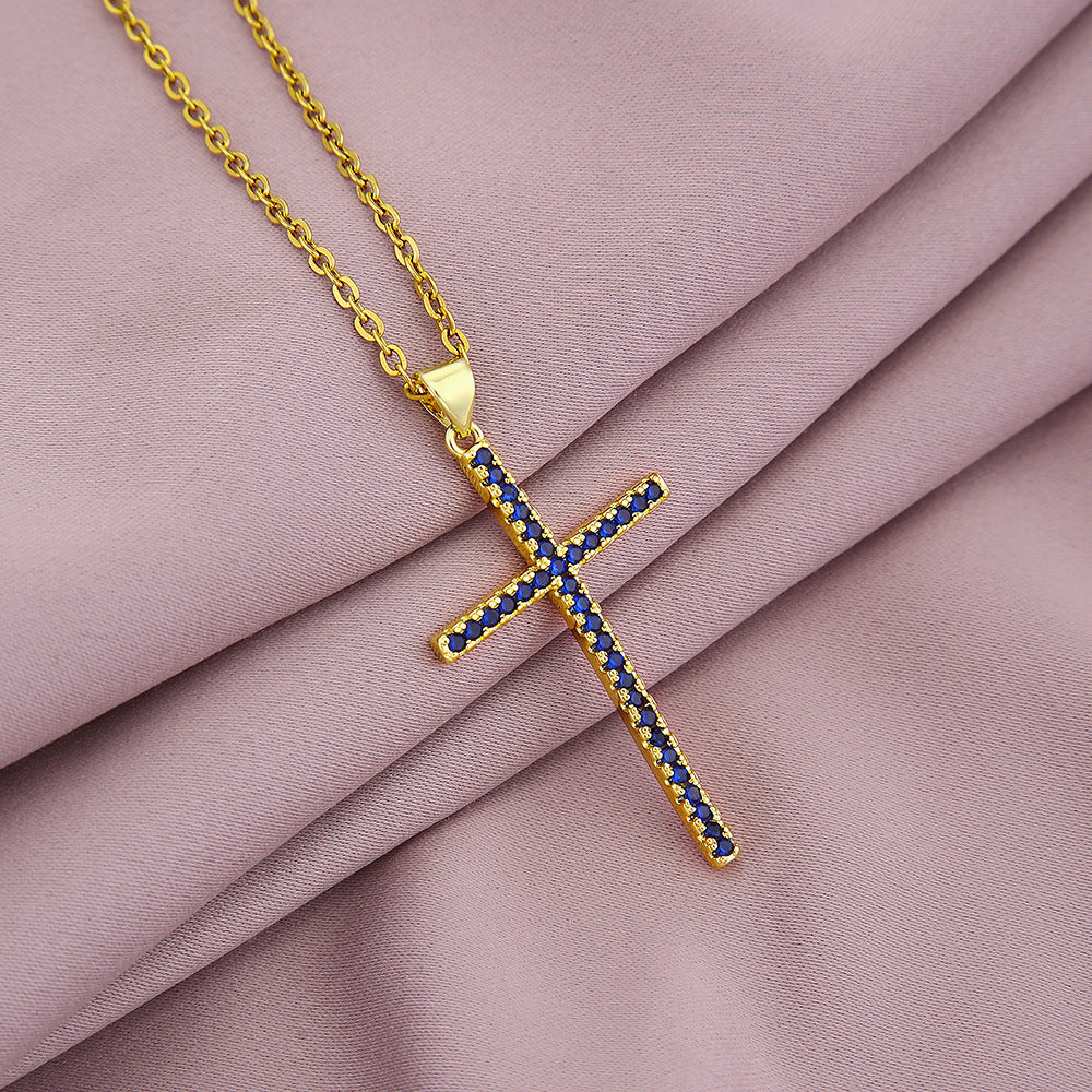 Trendy Cross Pendant Necklace with Colorful Zircon for Couples