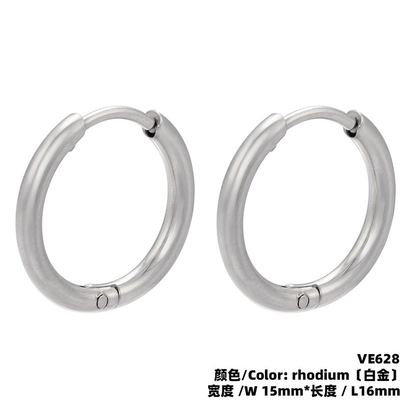 Fashion Solid Color Stainless Steel Hoop Earrings with Bead Accent