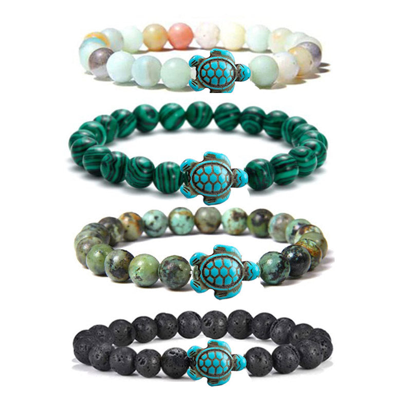 Retro Tortoise Turquoise Agate Tiger Eye Unisex Stretch Bracelet