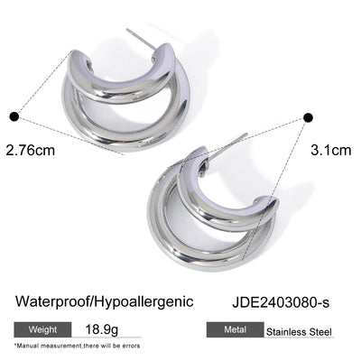 1 Pair Minimalist 18K Gold Plated Stainless Steel Double Layer C-Shaped Earrings