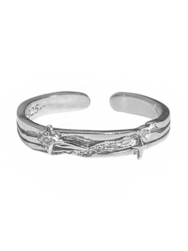Silver Horseshoe Buckle Bracelet and Star Design Couple Rings Set
