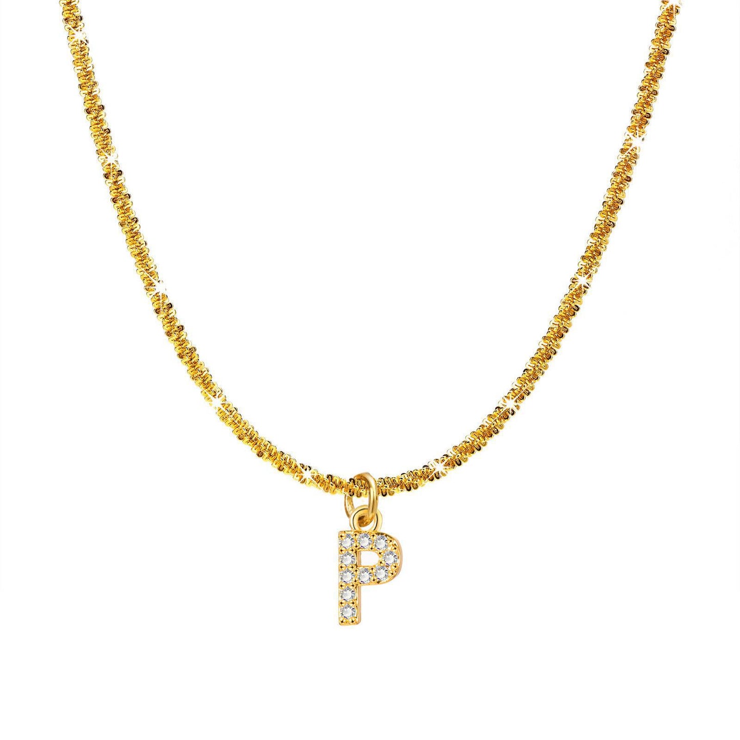 IG Style 18K Gold Plated Zircon Letter Pendant Necklace with Snowflake Chain