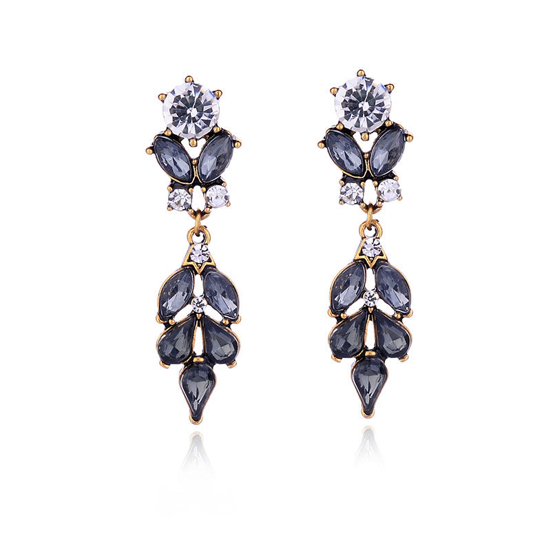 Retro Crystal Inlay Leaf Drop Earrings for Women