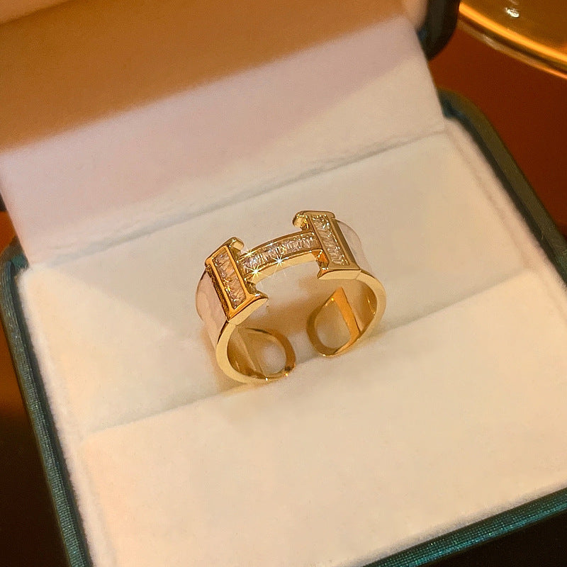 Fashion Heart & Bow Knot Zircon Adjustable Copper Ring