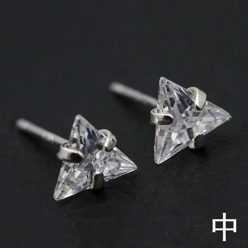 Simple Geometric 925 Sterling Silver Zircon Stud Earrings Set
