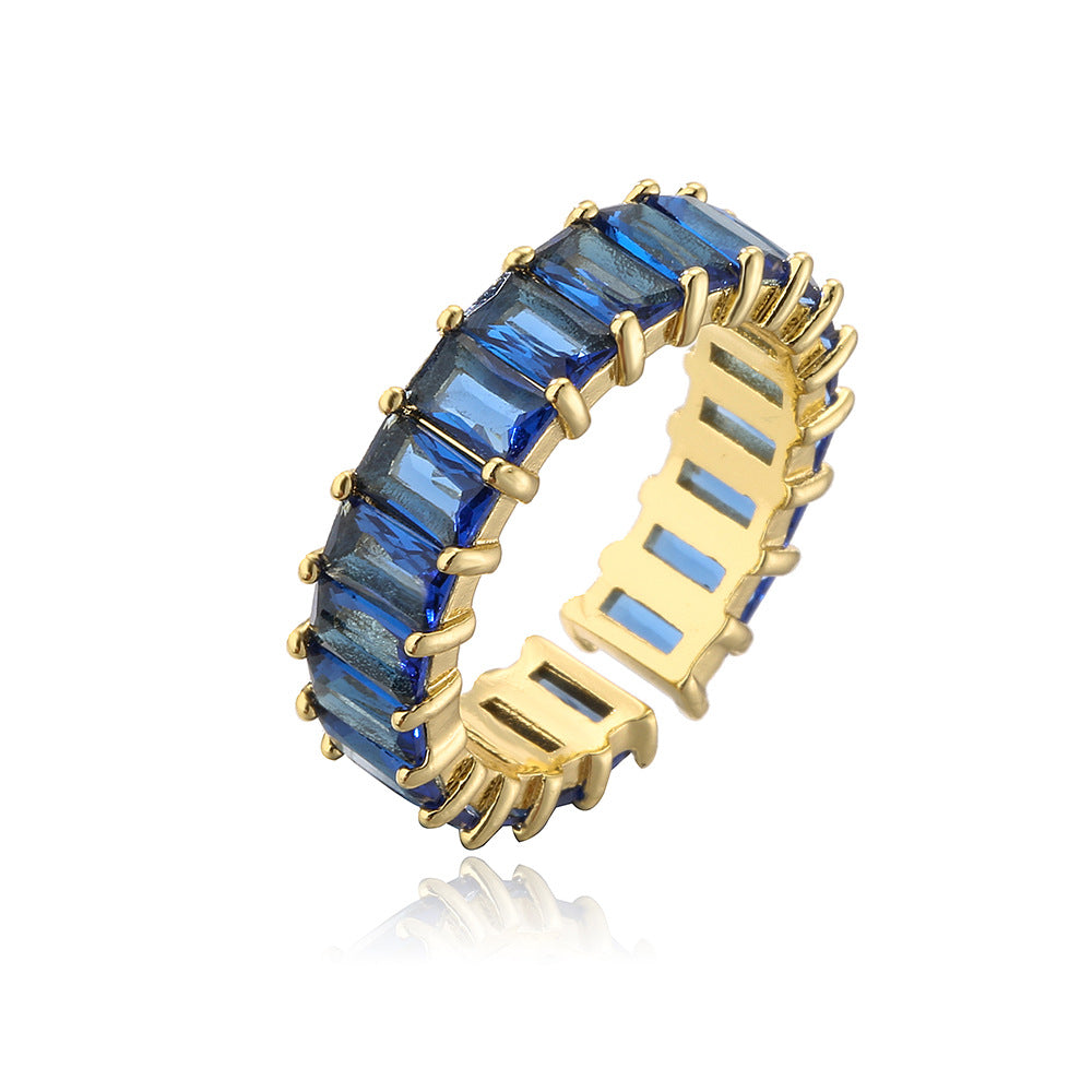 Fashion Geometric Rainbow Ring with Multicolor Zircon Stones