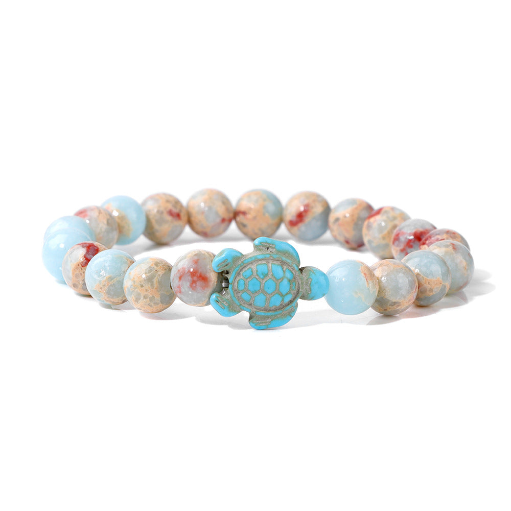 Retro Tortoise Agate and Natural Stone Beaded Bracelet