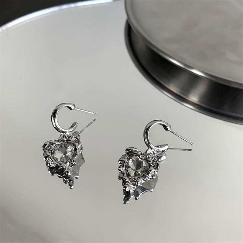 Elegant Heart Flower Zircon Alloy Earrings for Women