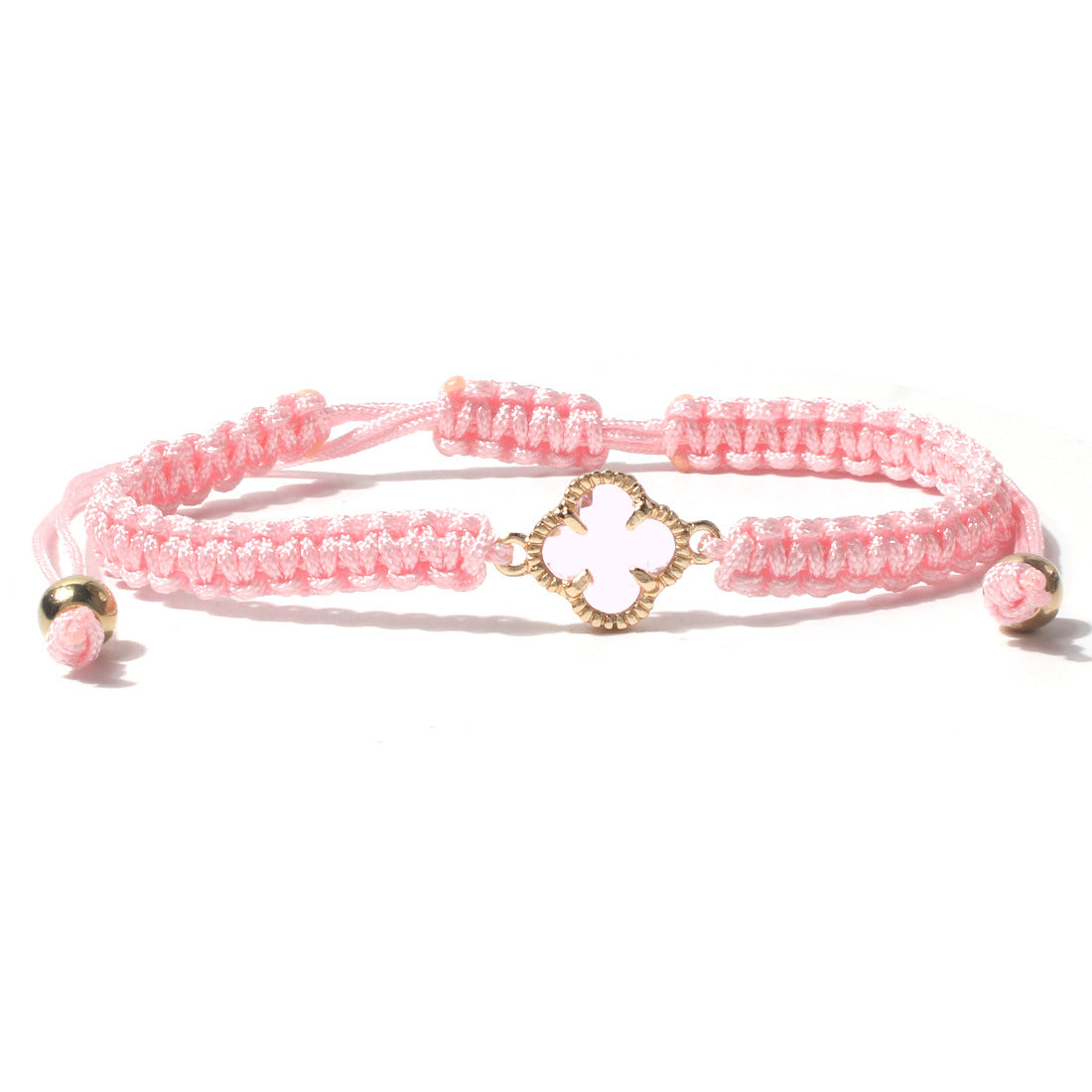 Sweet Four Leaf Clover Crystal Glass Handmade Drawstring Bracelet