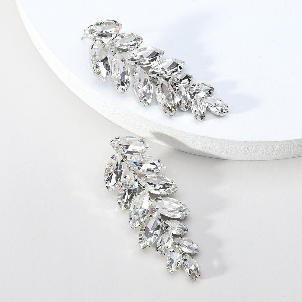 Elegant Leaf Crystal Inlay Copper Alloy Drop Earrings for Women