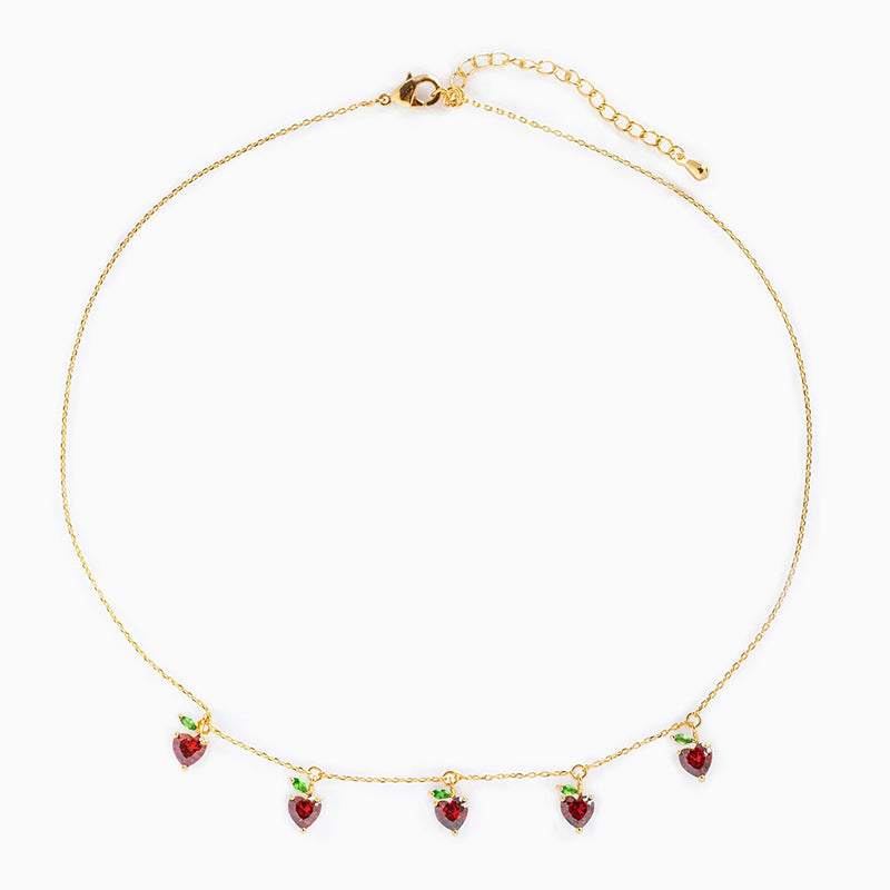 Colorful Zircon Cherry Peach Tropical Fruit Clavicle Chain Necklace